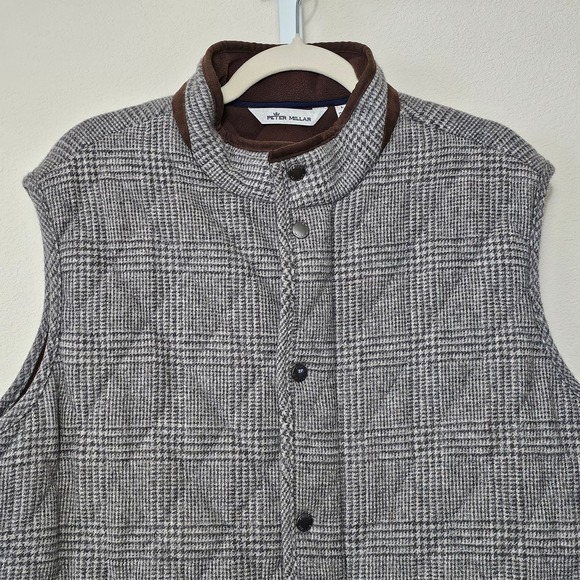 PETER MILLAR Men's Wool Quilted Lined Zipper & Button Gray Plaid Vest Sz L - Picture 7 of 15